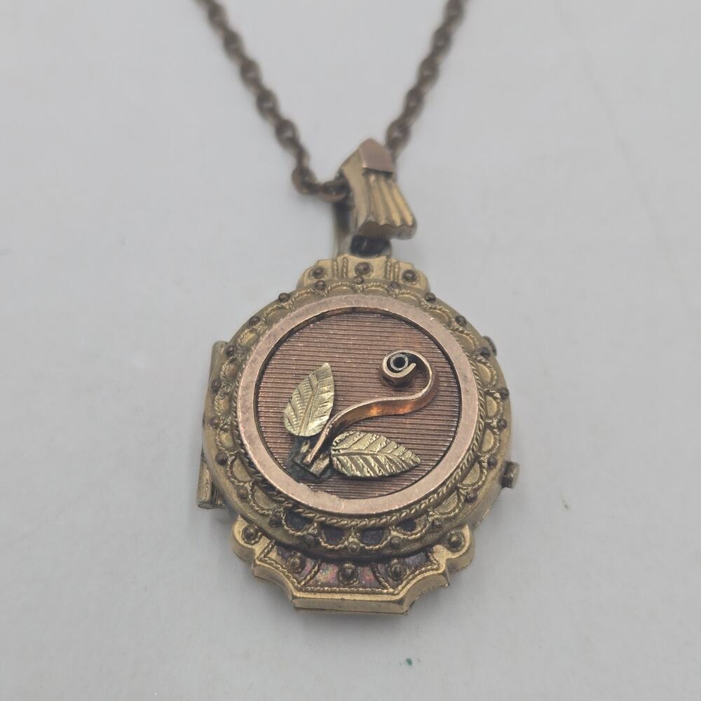 Antique Victorian Rose Multi Rose Gold Filled Etruscan Pendant Locket Necklace